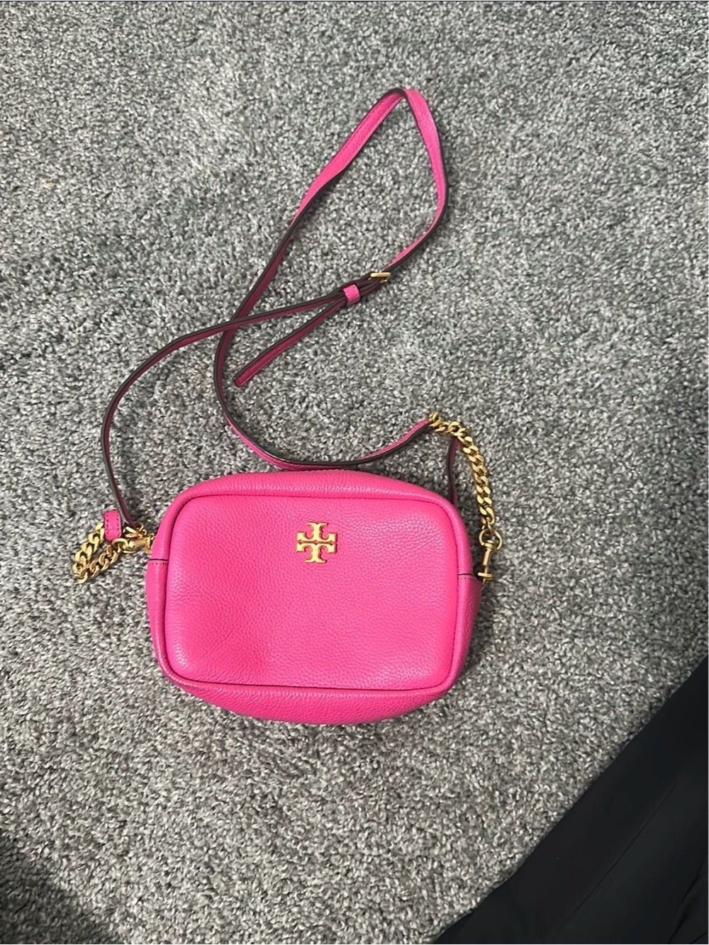 Tory Burch Hot Pink Pebbled Leather Crossbody with Gold Hardware